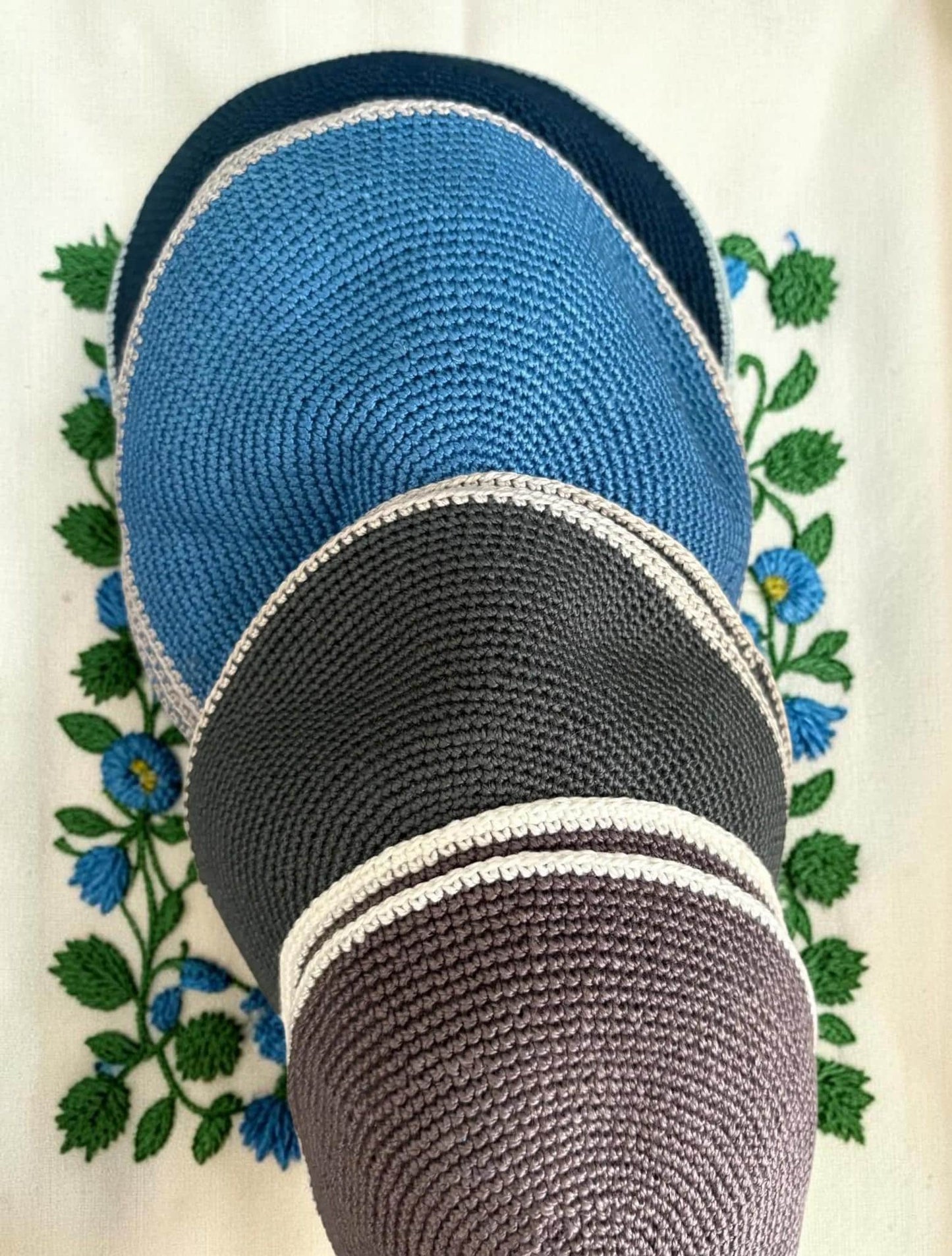Handmade Cotton Kippah | Blue/Light Blue/Green/Gray Jewish Yarmulke