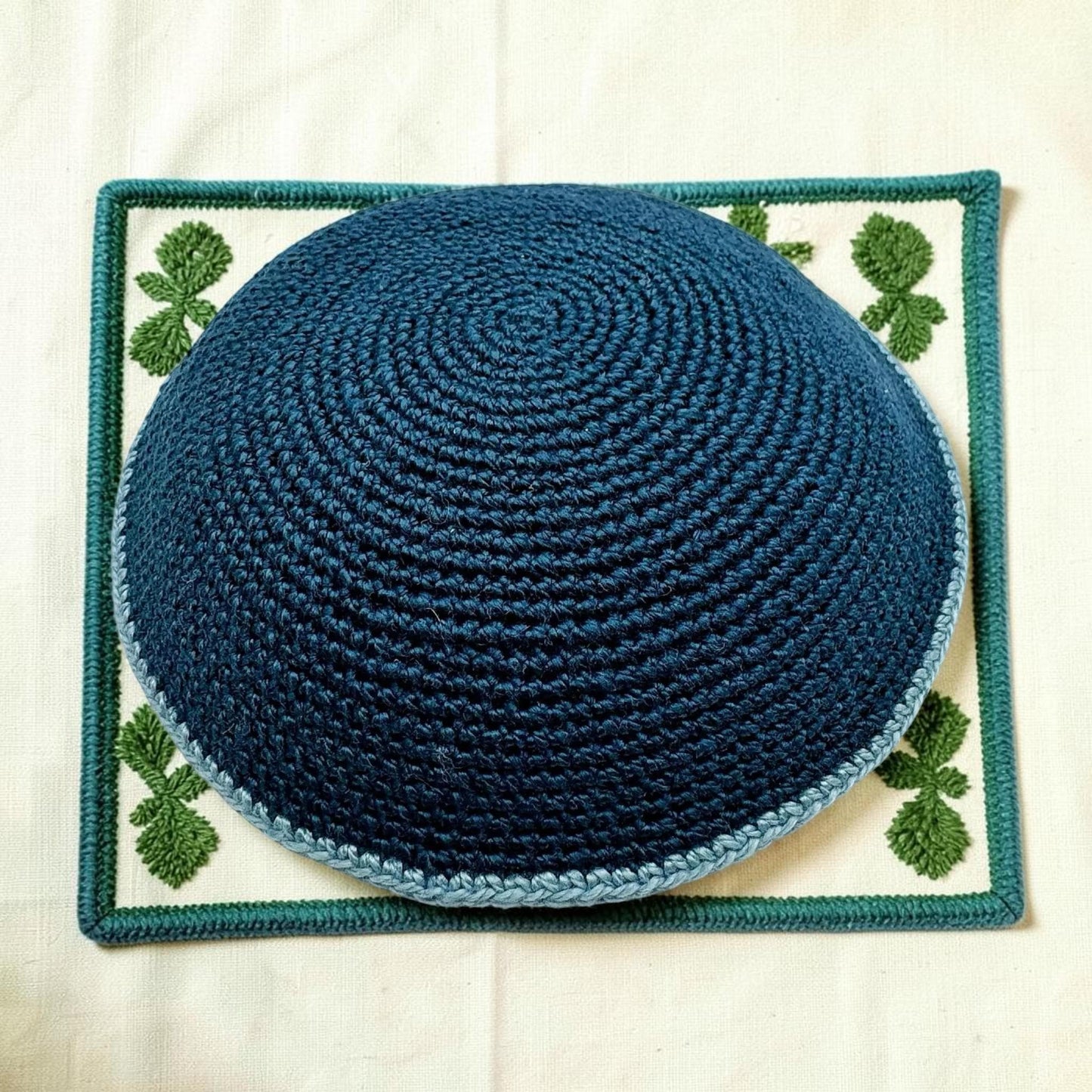 Handmade Cotton Kippah | Blue/Light Blue/Green/Gray Jewish Yarmulke