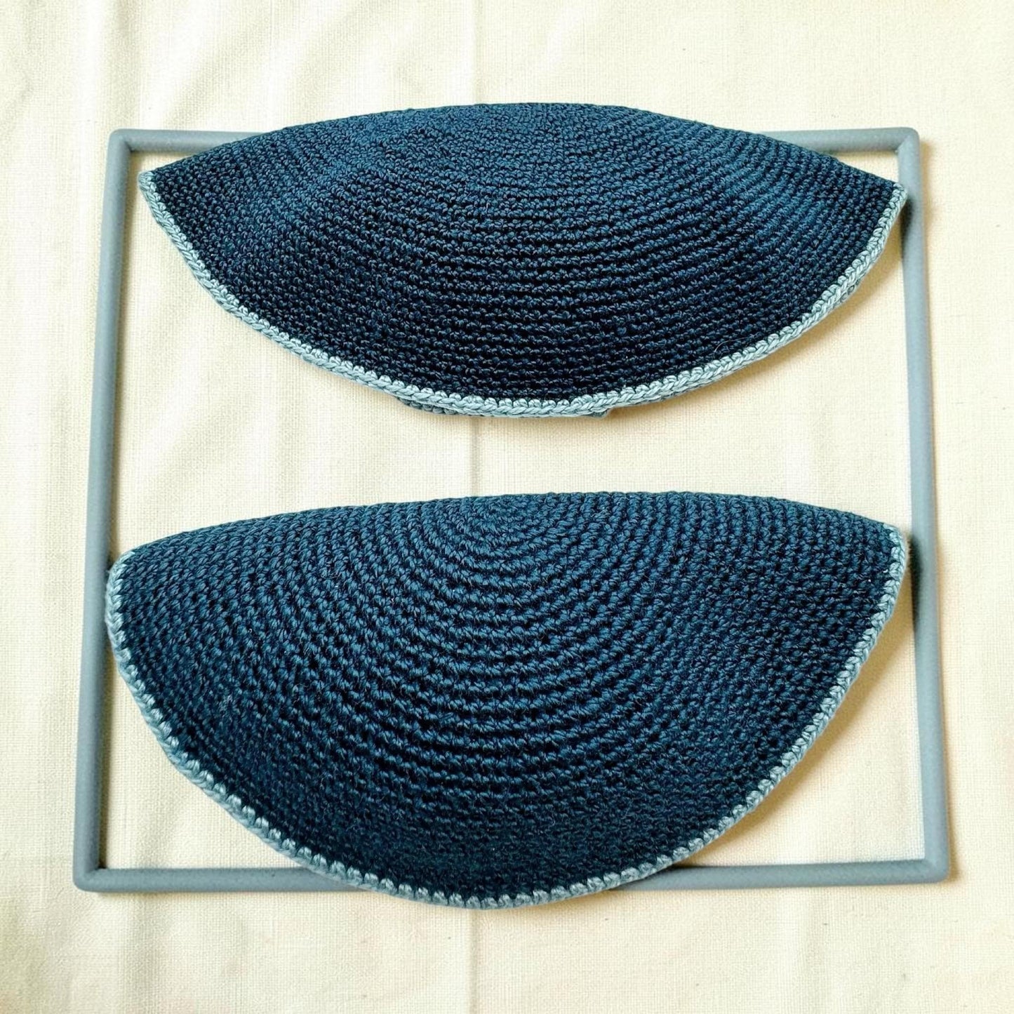 Handmade Cotton Kippah | Blue/Light Blue/Green/Gray Jewish Yarmulke