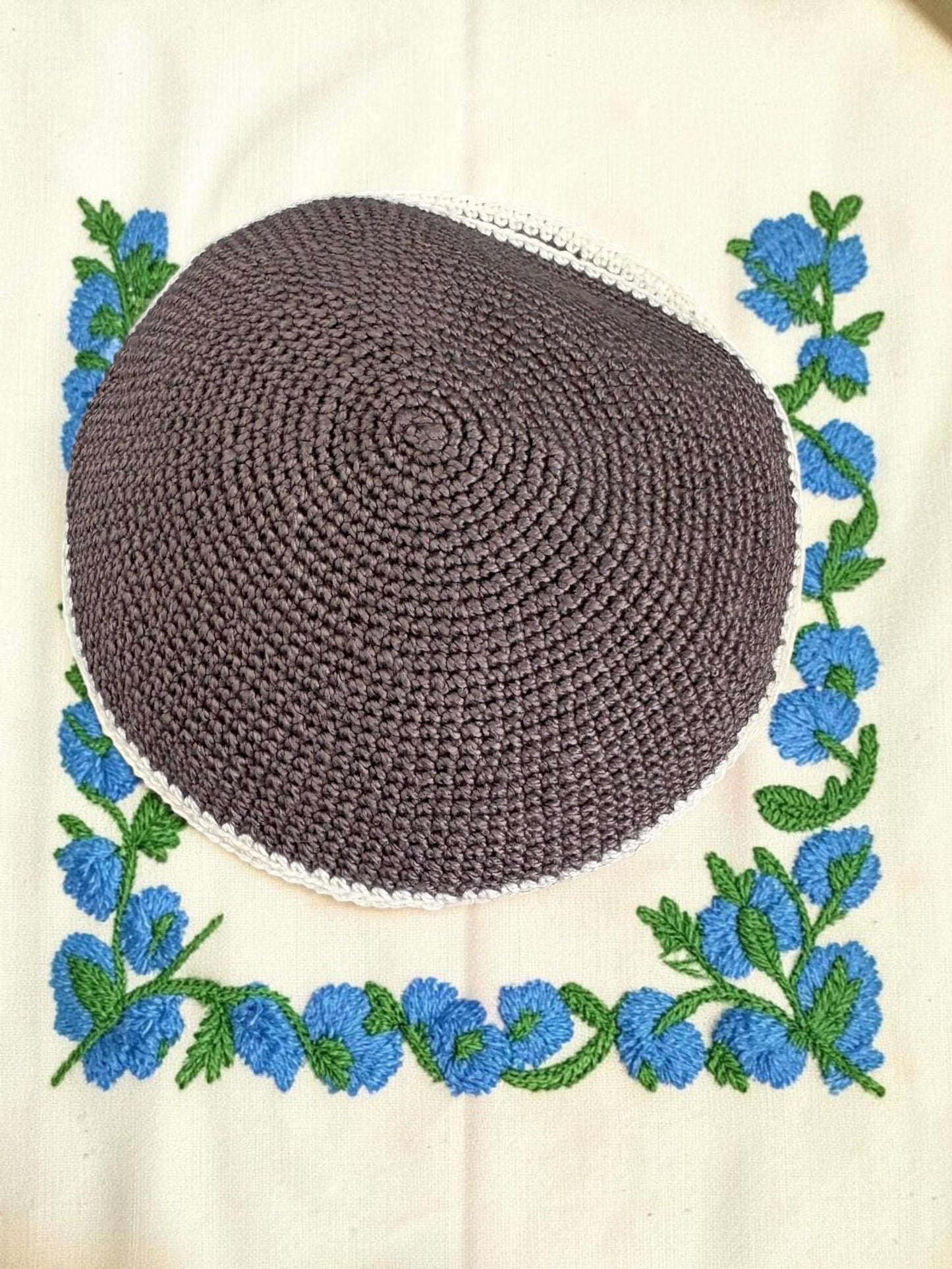 Handmade Cotton Kippah | Blue/Light Blue/Green/Gray Jewish Yarmulke