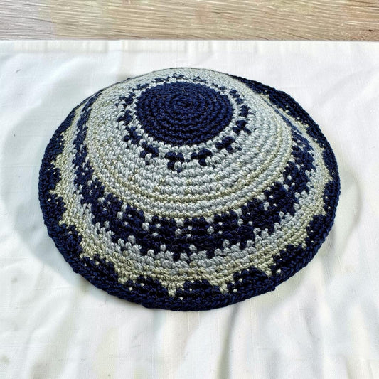 Dark and Light Blue Cotton Knitted Kippah