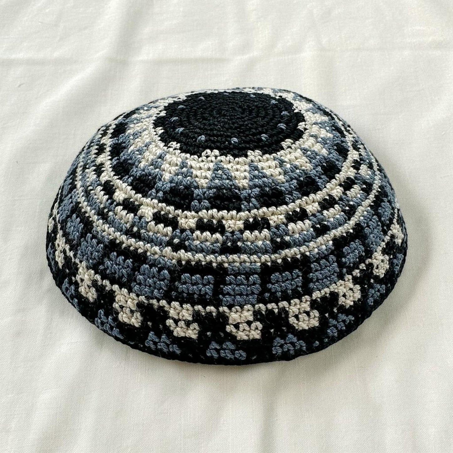 Blue Cotton Pattern Knitted 15cm Kippah