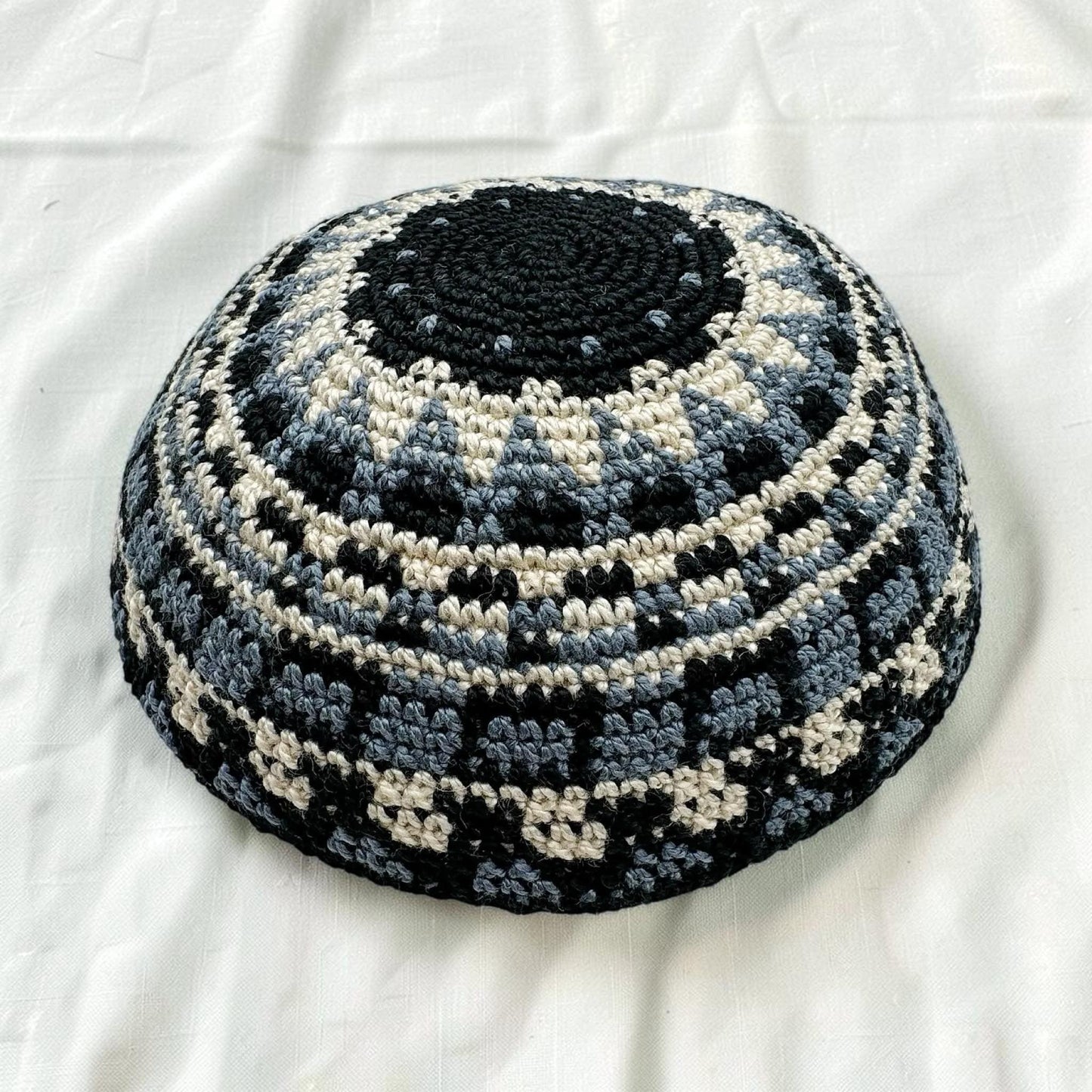 Blue Cotton Pattern Knitted 15cm Kippah
