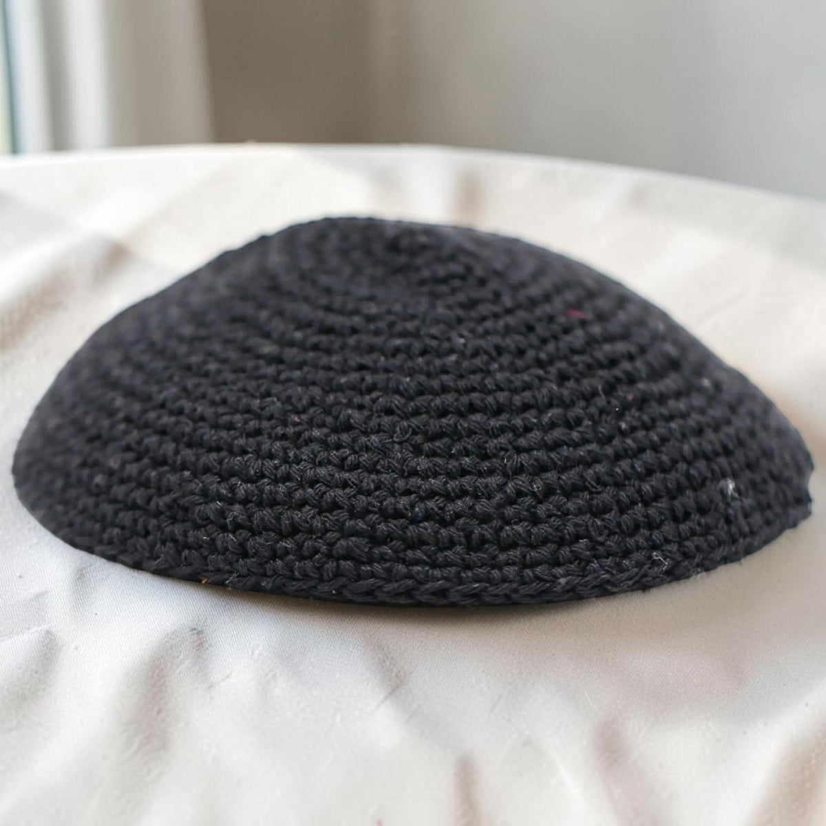 Kippa tricotée à la main en coton noir 14 cm et 18 cm