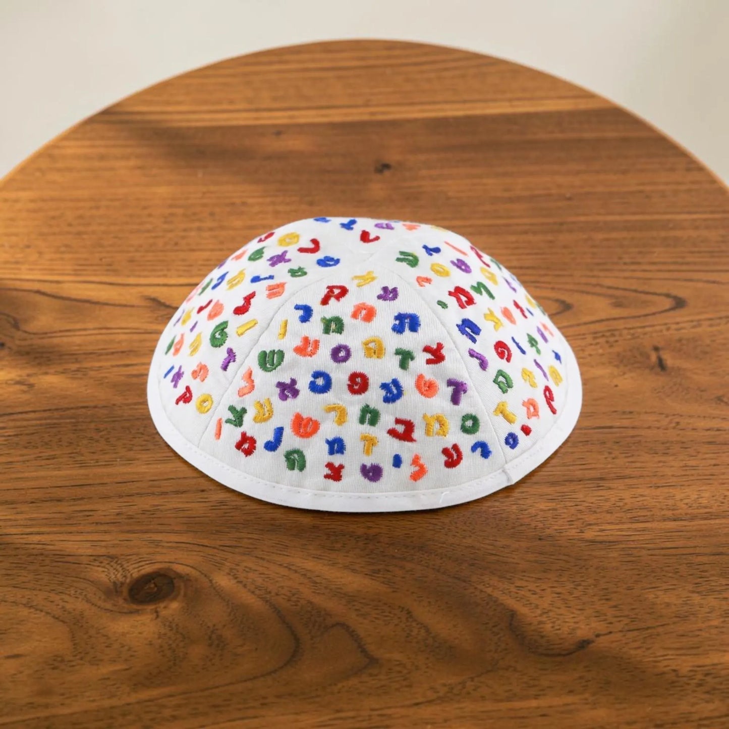 White Alphabet Embroidered Kippah