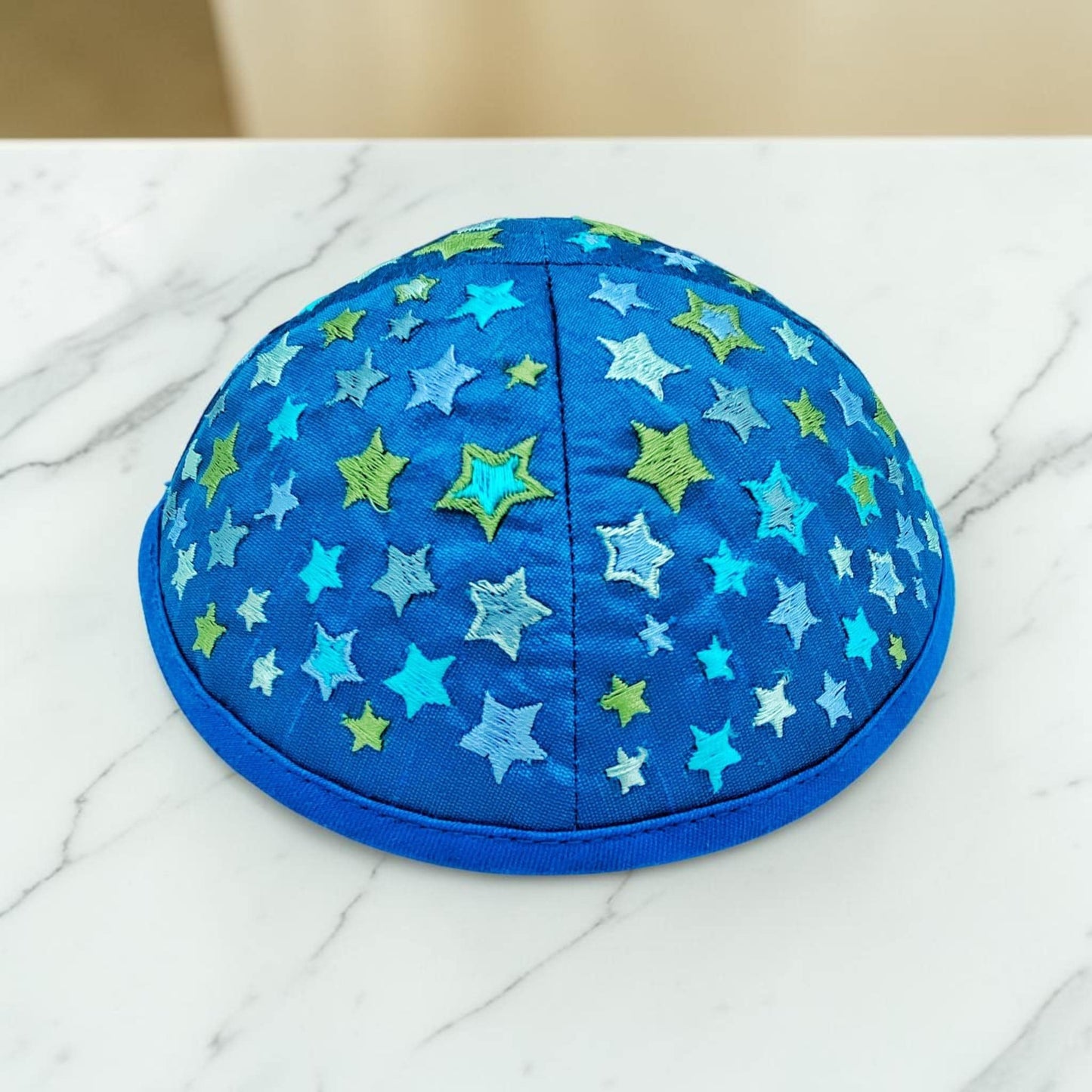 Blue Stars Embroidered Kids 13cm Kippah