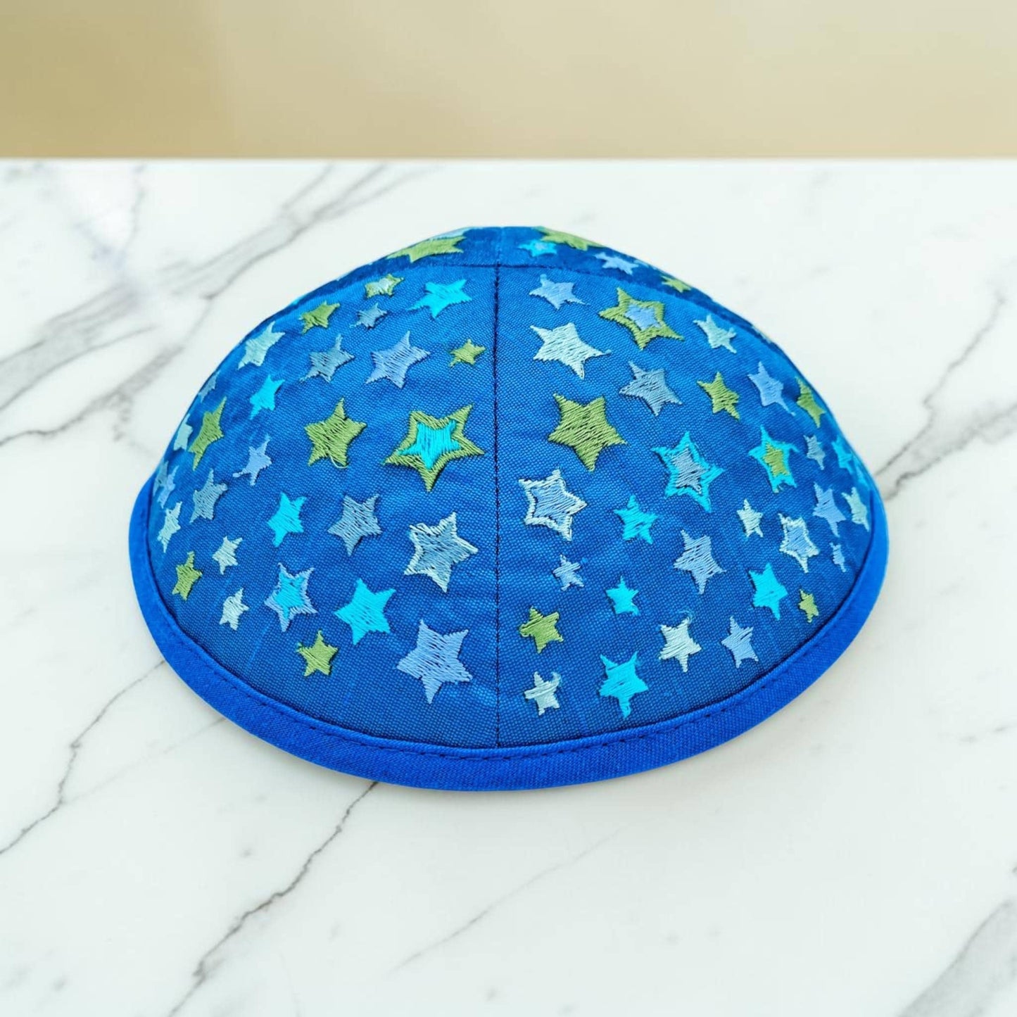 Blue Stars Embroidered Kids 13cm Kippah