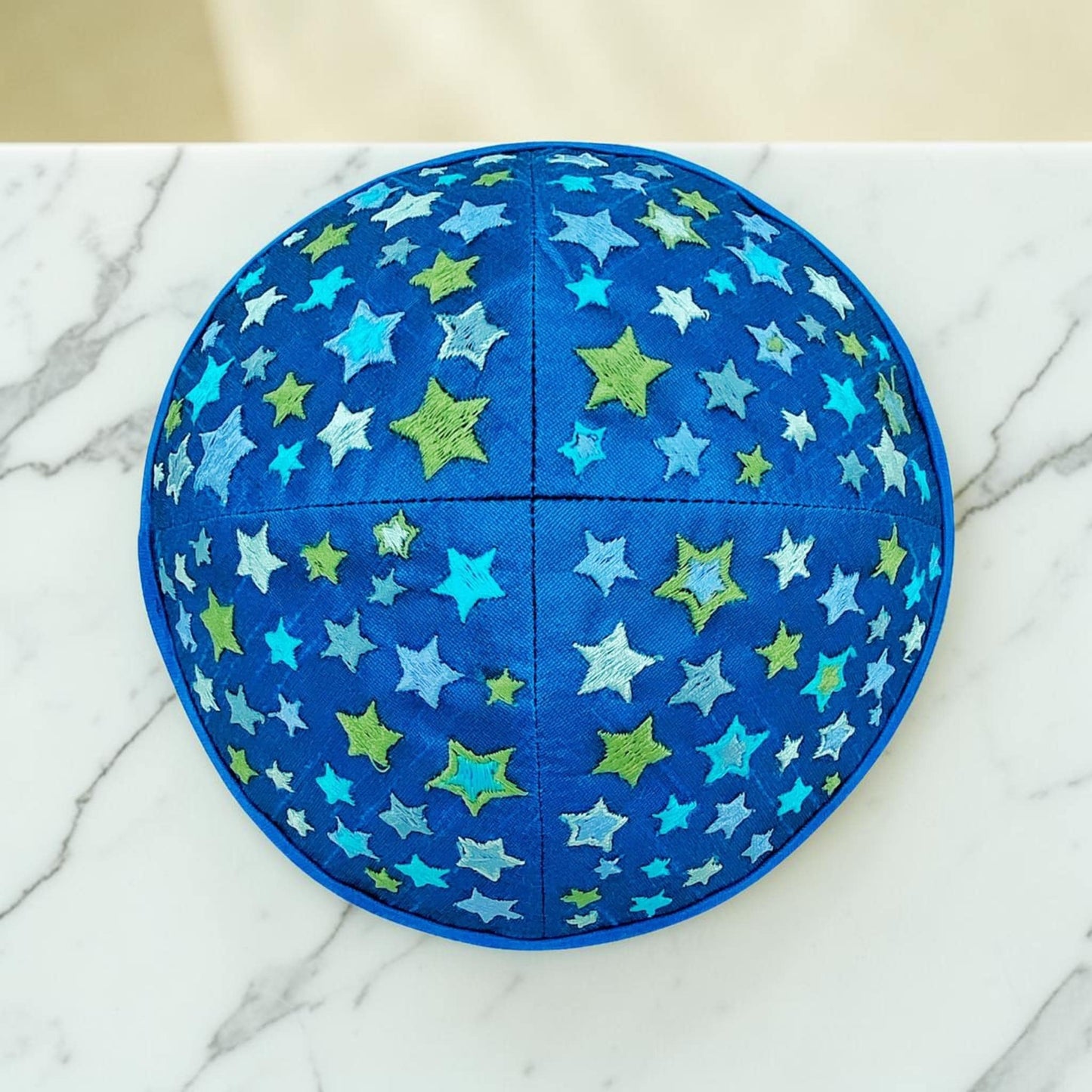 Blue Stars Embroidered Kids 13cm Kippah