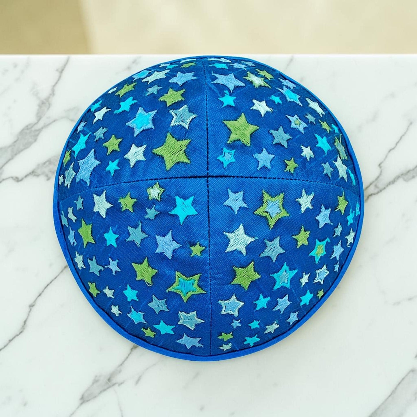 Blue Stars Embroidered Kids 13cm Kippah