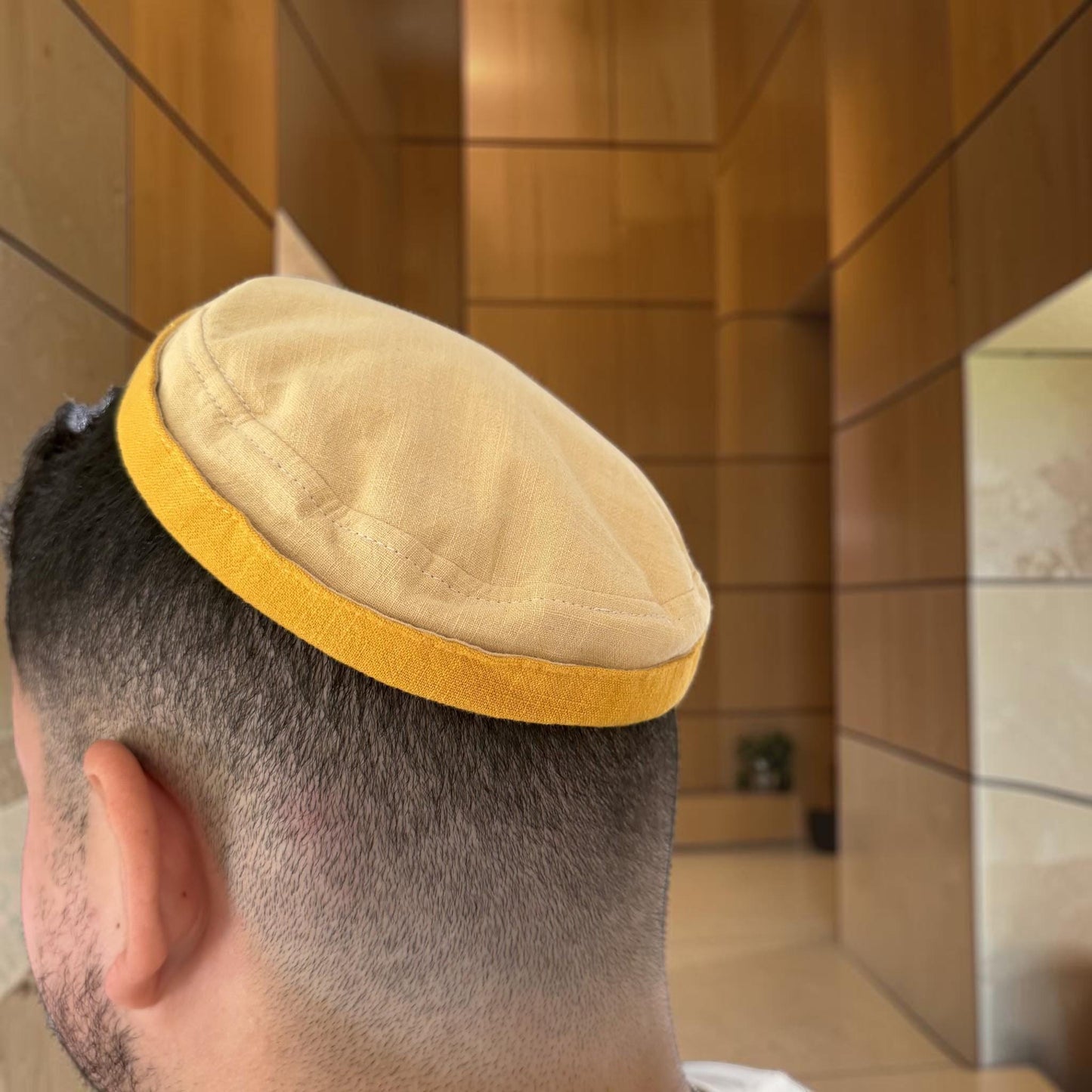 Beige & Antique Gold, Two-in-One Jewish Kippah