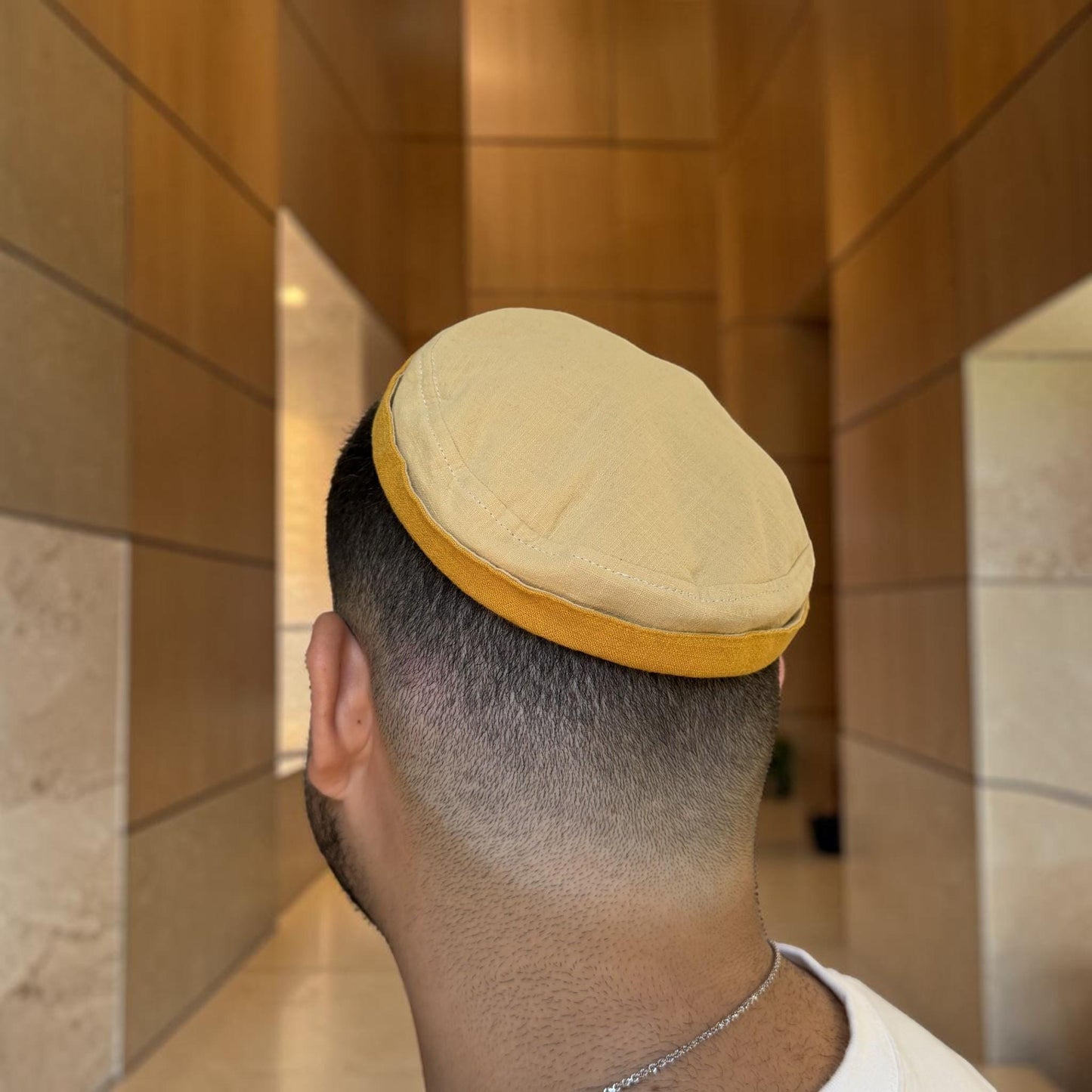 Beige & Antique Gold, Two-in-One Jewish Kippah