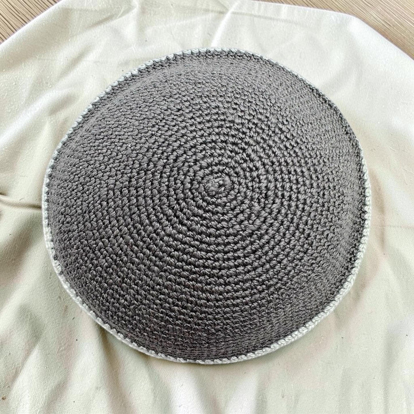 Gray, Green, & Blue 13cm Handmade Cotton Knitted Kippah