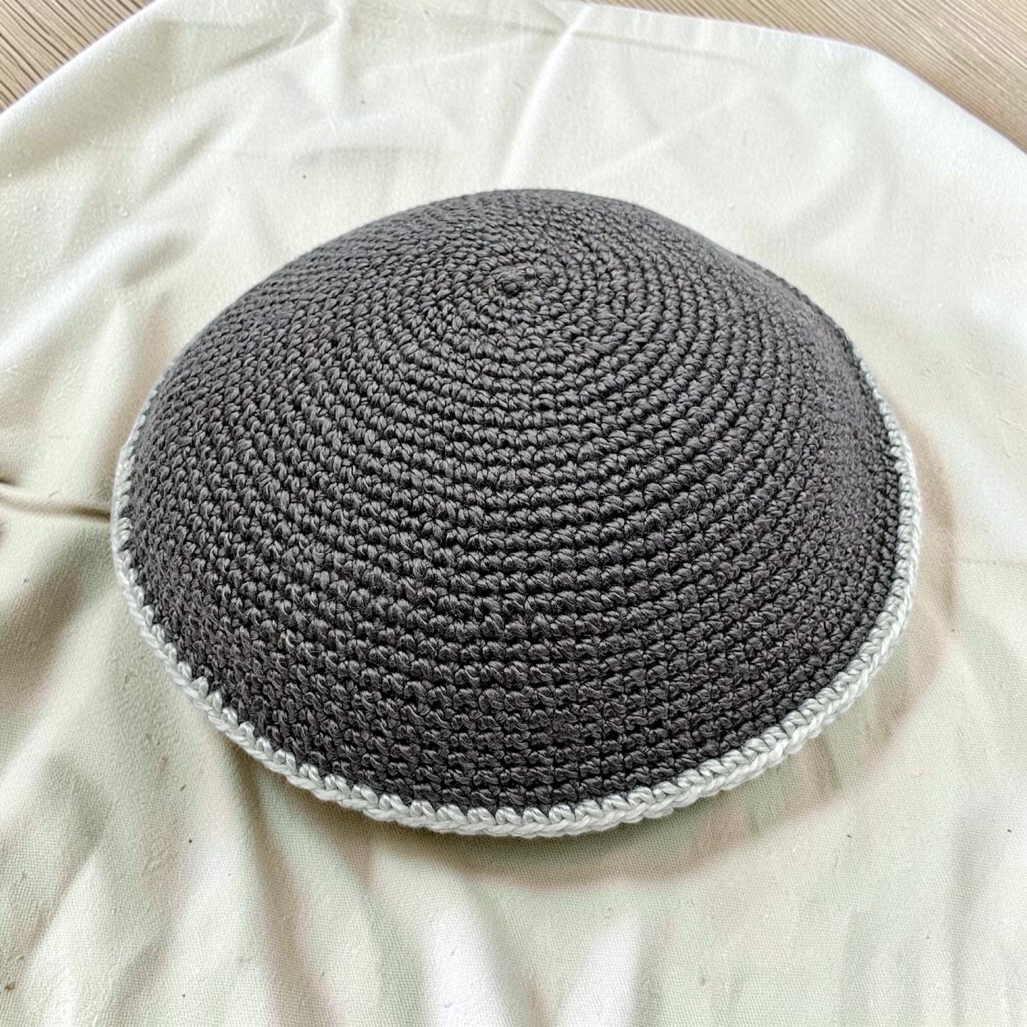 Gray, Green, & Blue 13cm Handmade Cotton Knitted Kippah
