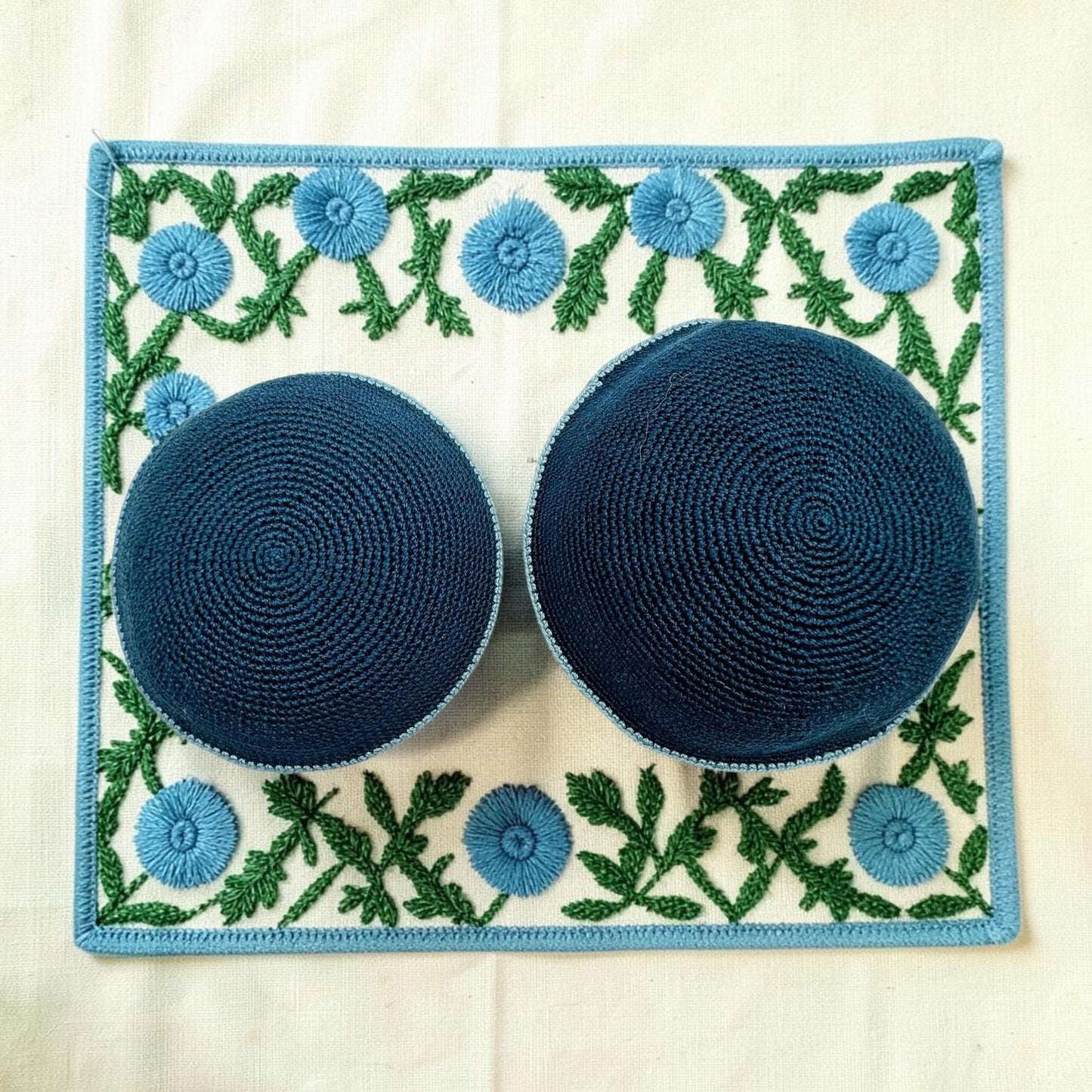 Handmade Cotton Kippah | Blue/Light Blue/Green/Gray Jewish Yarmulke
