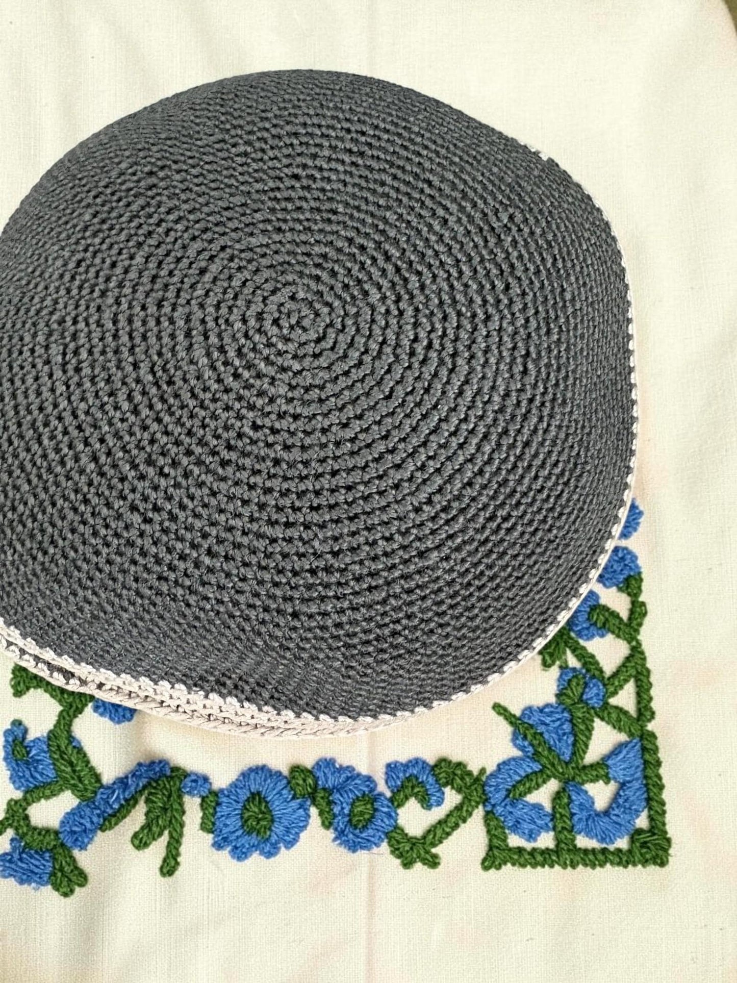 Handmade Cotton Kippah | Blue/Light Blue/Green/Gray Jewish Yarmulke