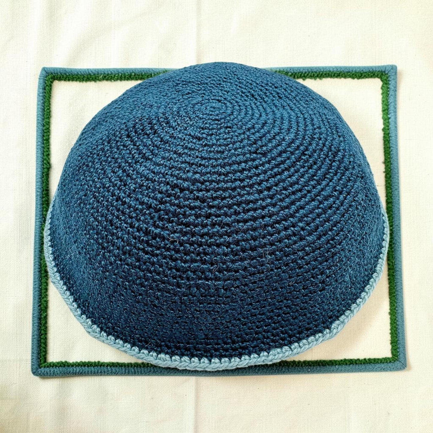 Handmade Cotton Kippah | Blue/Light Blue/Green/Gray Jewish Yarmulke