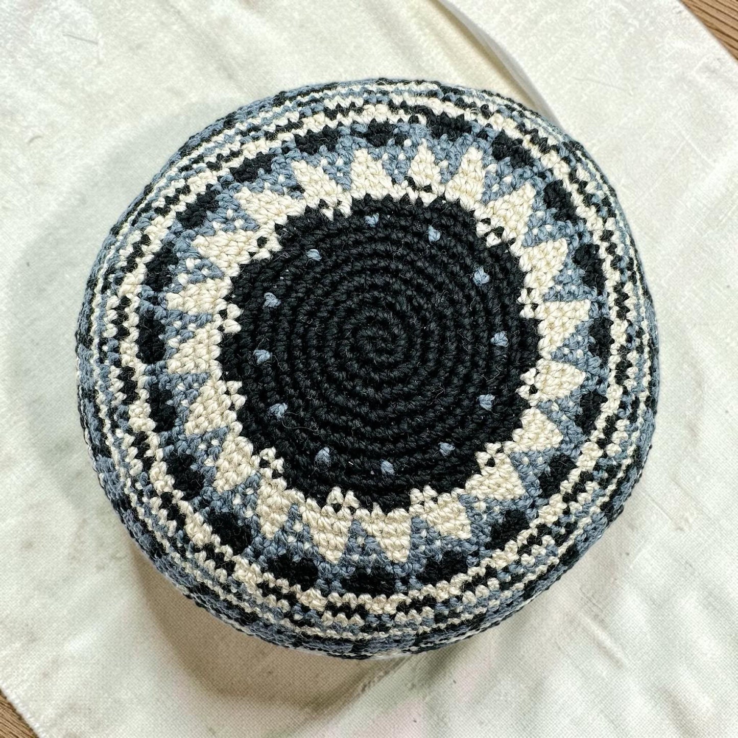 Blue Cotton Pattern Knitted 15cm Kippah