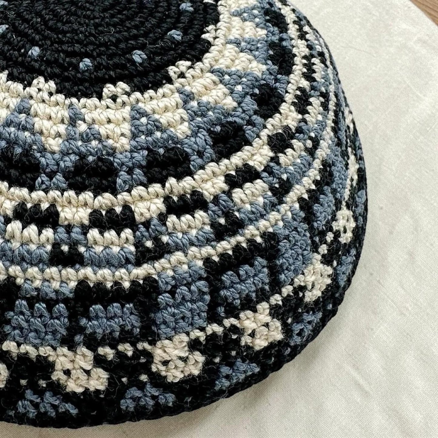 Blue Cotton Pattern Knitted 15cm Kippah