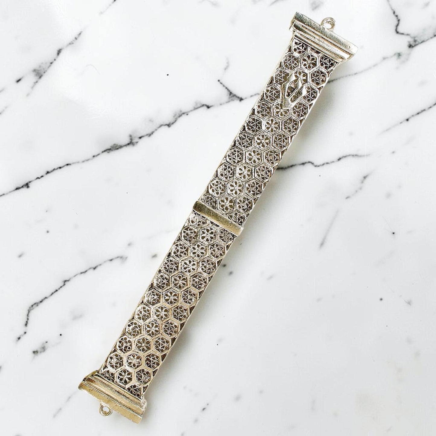 Sterling Silver Beehive Filigree Mezuzah Case