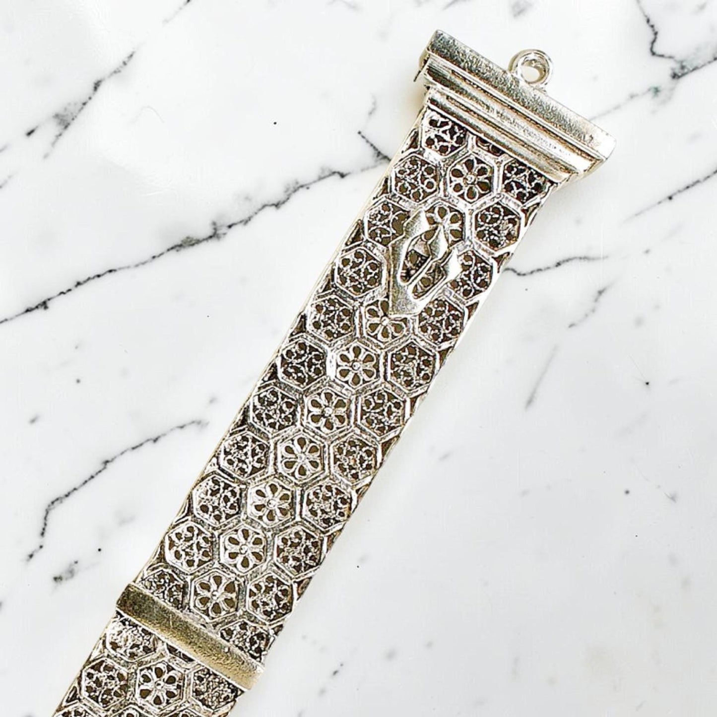 Sterling Silver Beehive Filigree Mezuzah Case