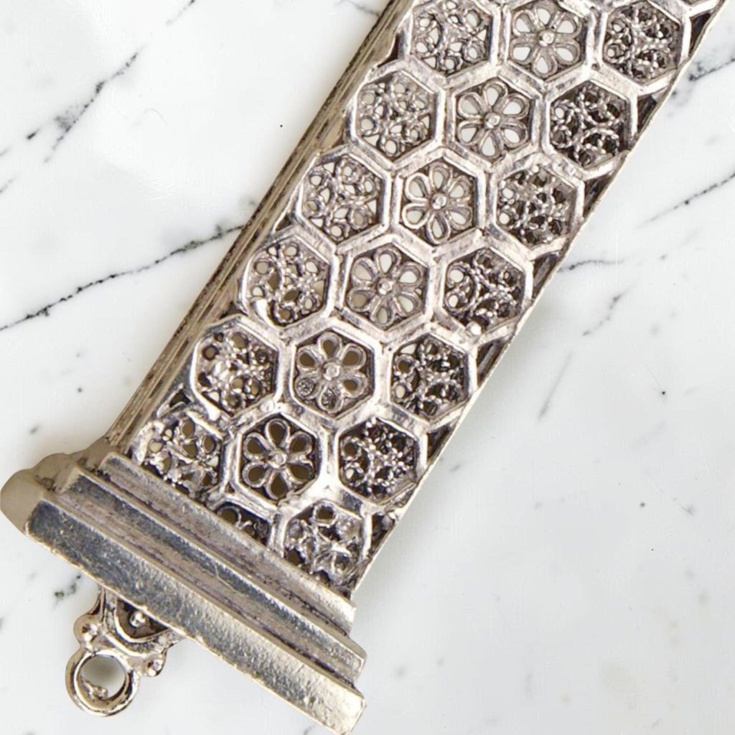 Sterling Silver Beehive Filigree Mezuzah Case