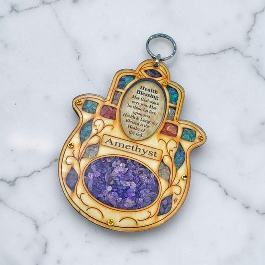Wooden Amethyst Hamsa Health Blessing