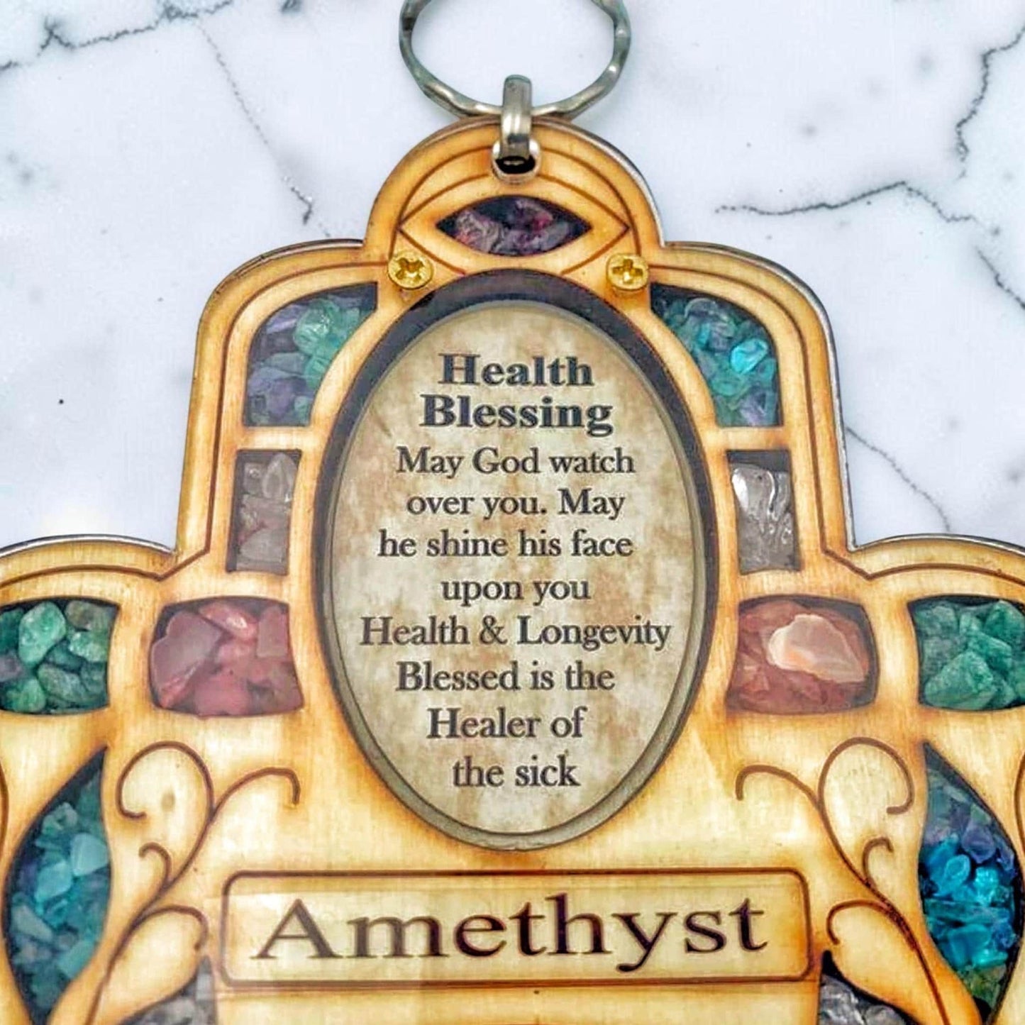 Wooden Amethyst Hamsa Health Blessing