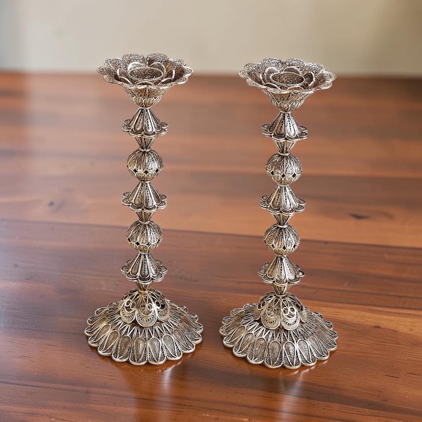 Sterling Silver Yemenite Filigree Shabbat Candle Holders