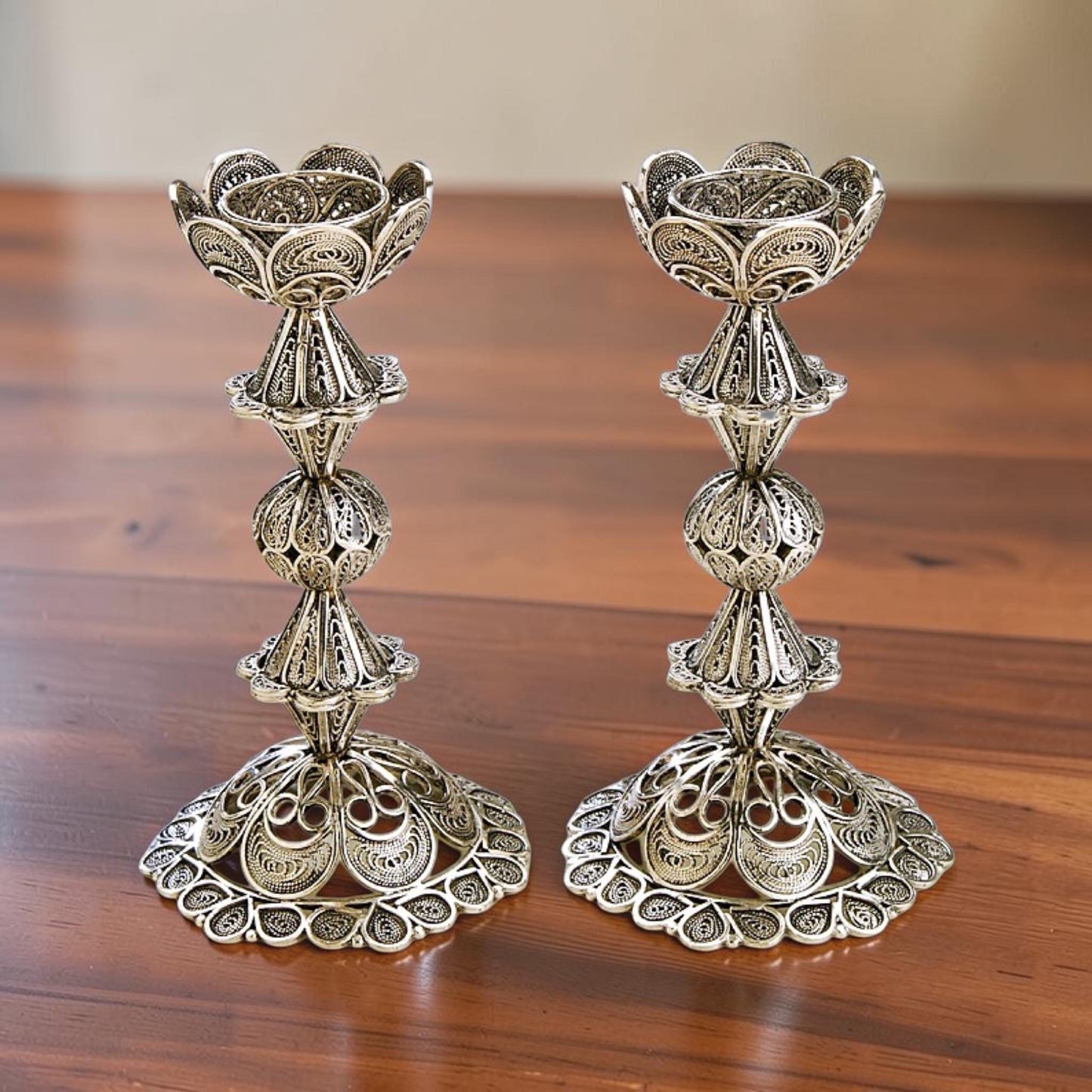 Sterling Silver Yemenite Filigree Shabbat Candle Holders