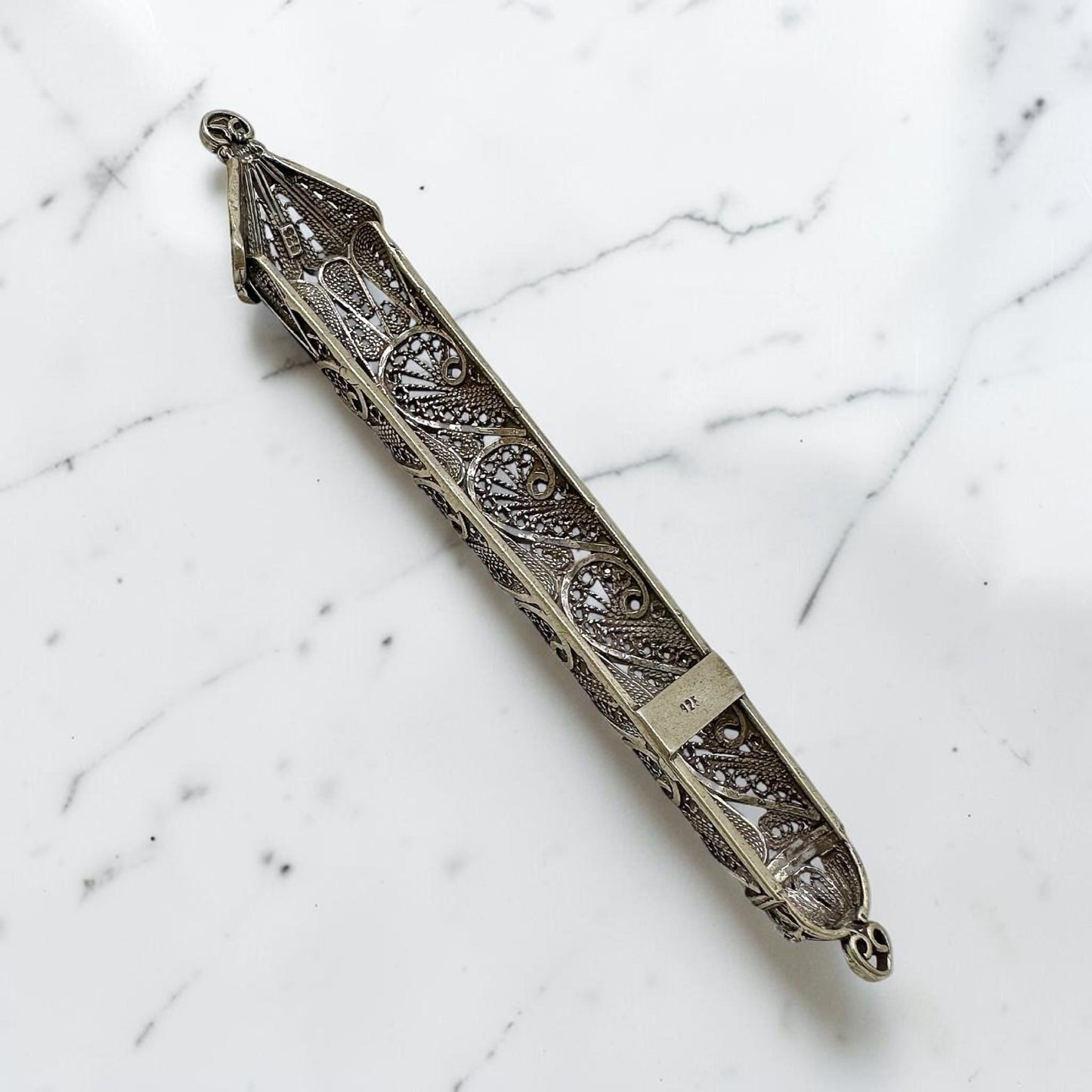 Sterling Silver Yemenite Filigree Mezuzah Case