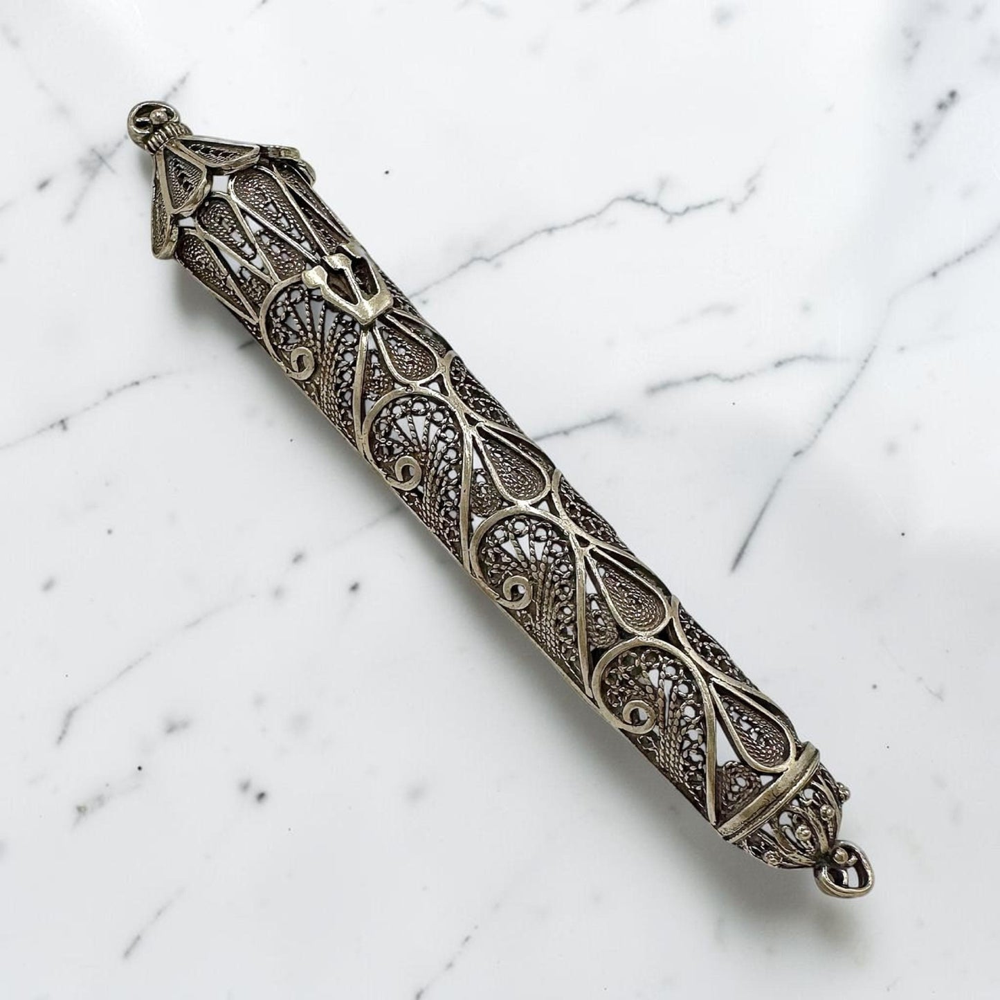 Sterling Silver Yemenite Filigree Mezuzah Case