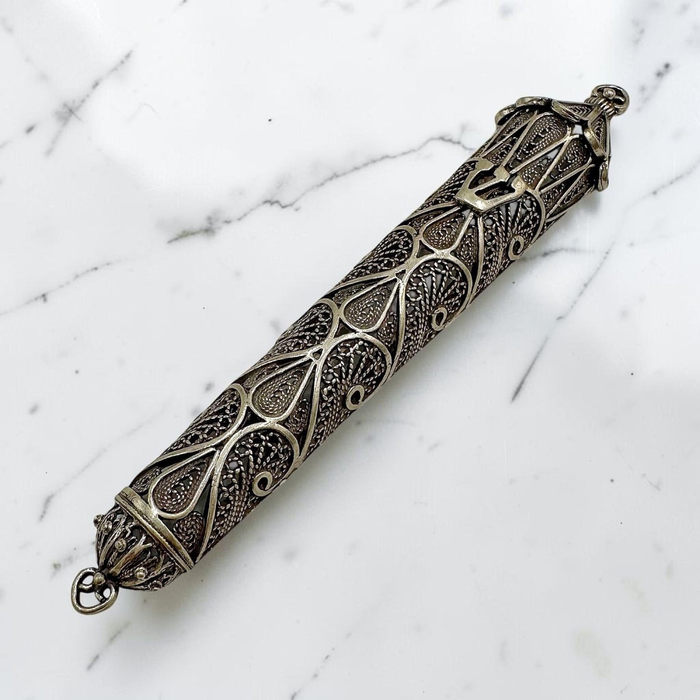 Sterling Silver Yemenite Filigree Mezuzah Case