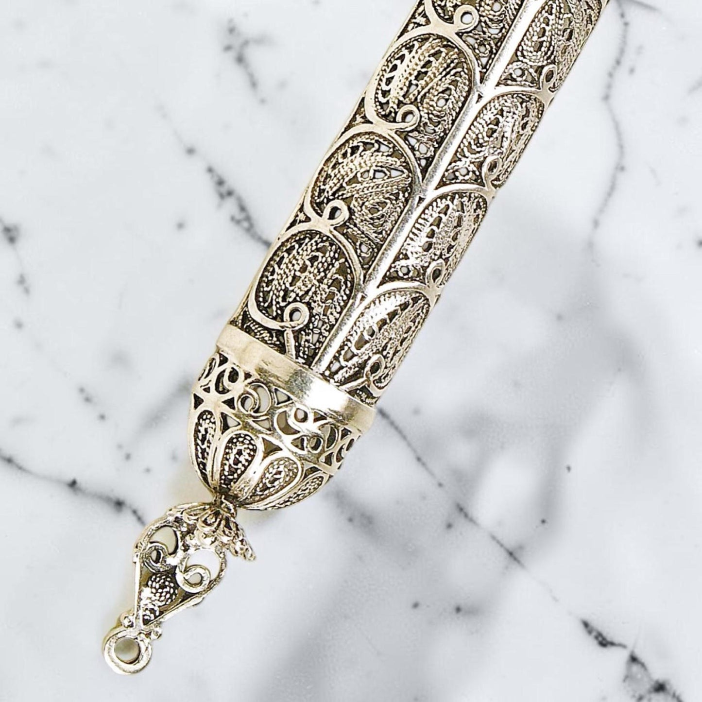 Sterling Silver Yemenite Filigree Mezuzah Case