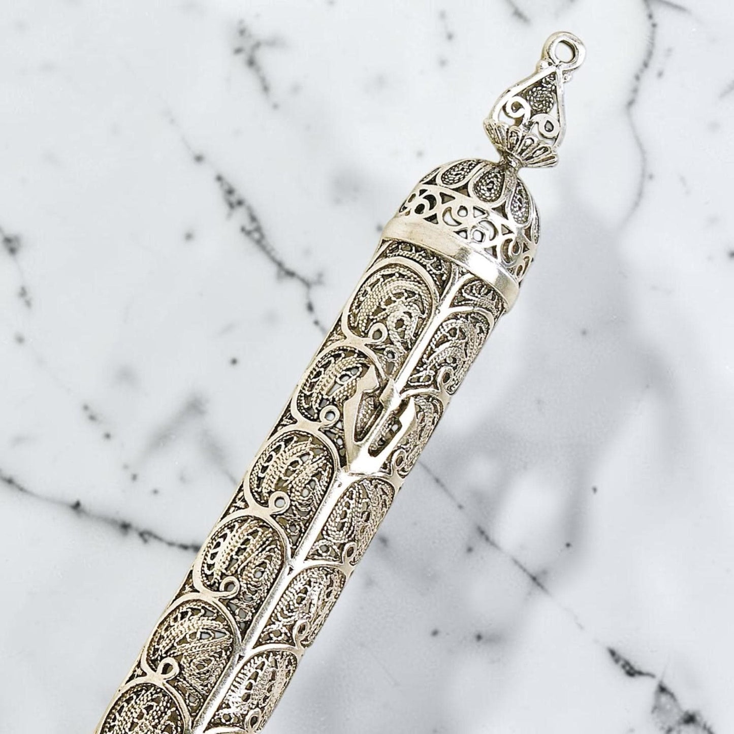 Sterling Silver Yemenite Filigree Mezuzah Case