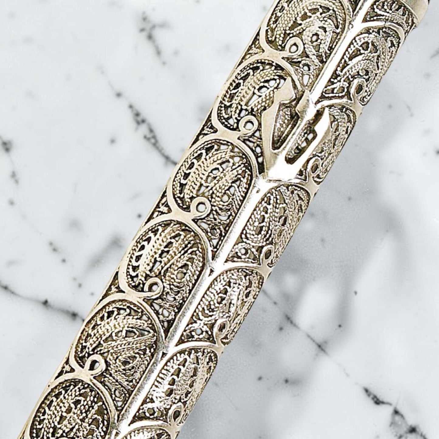 Sterling Silver Yemenite Filigree Mezuzah Case