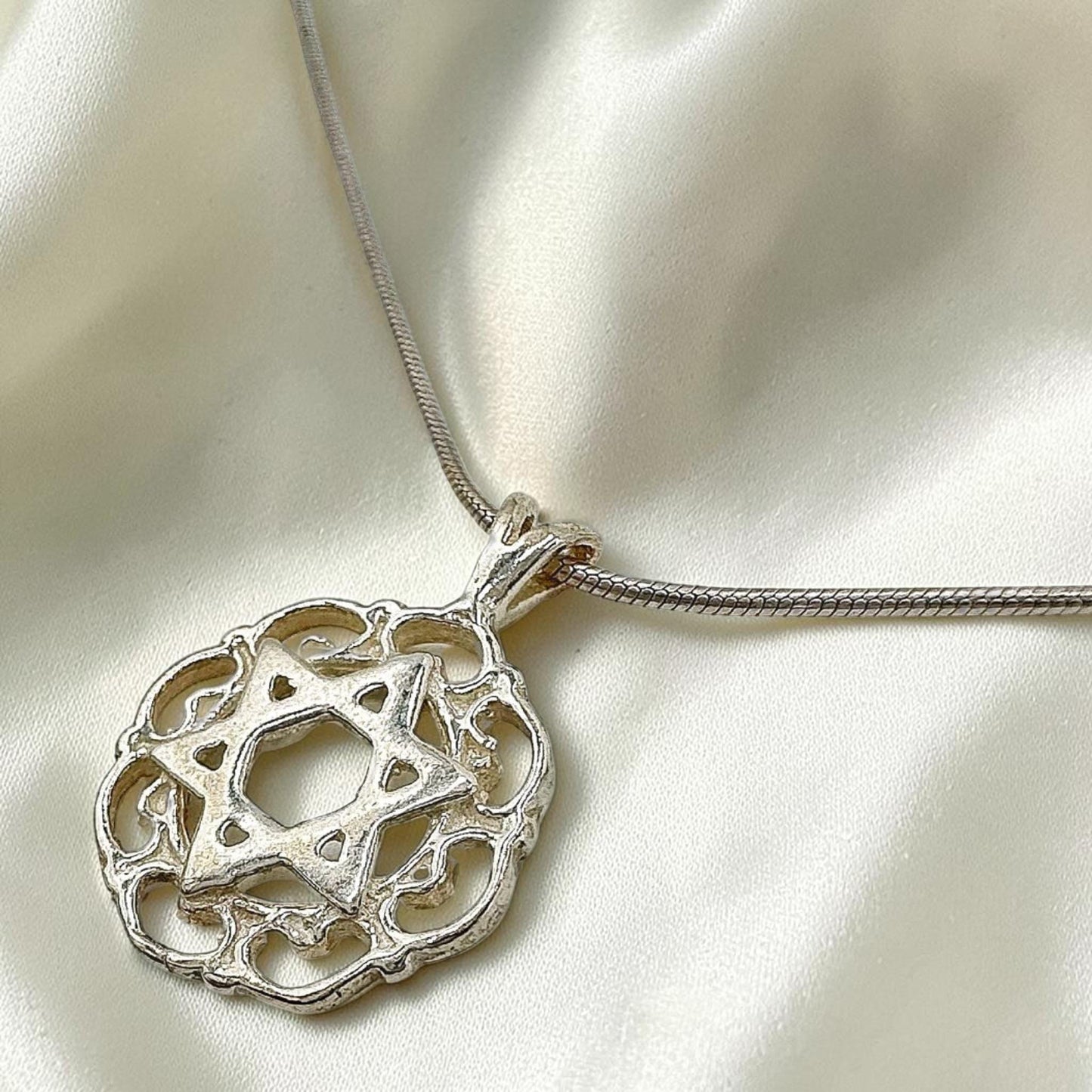 Sterling Silver Star of David Mandala Necklace