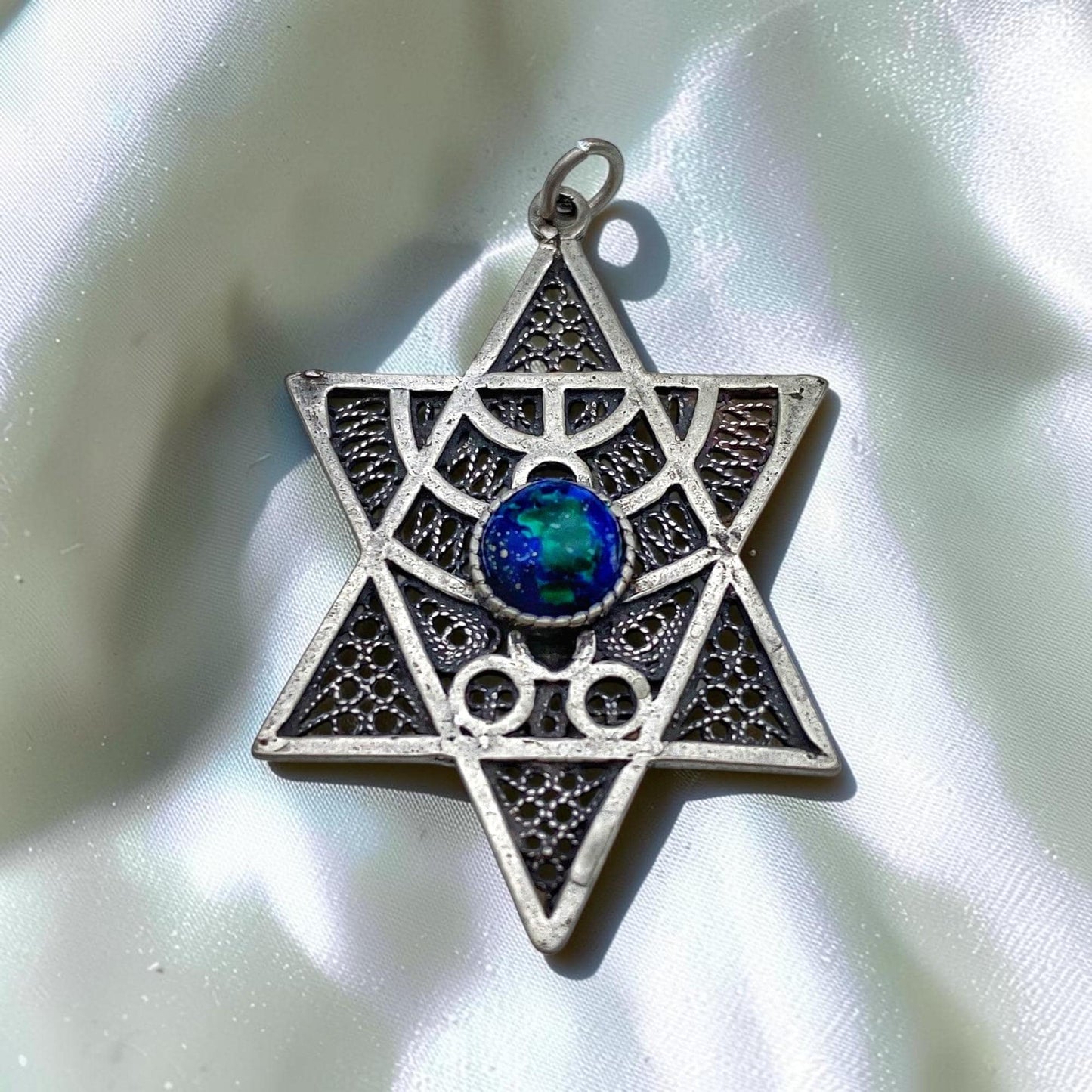 Sterling Silver Star of David Necklace with Garnet/Sodalite