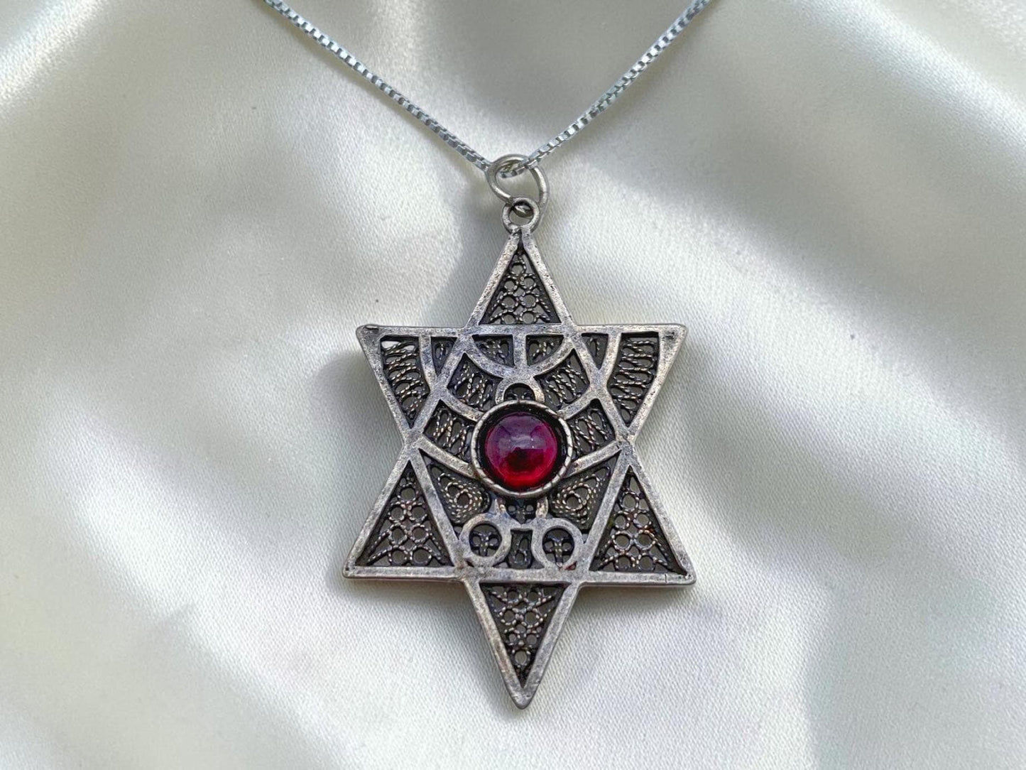 Sterling Silver Star of David Necklace with Garnet/Sodalite