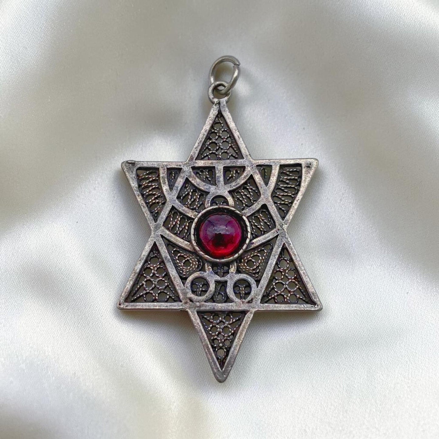 Sterling Silver Star of David Necklace with Garnet/Sodalite