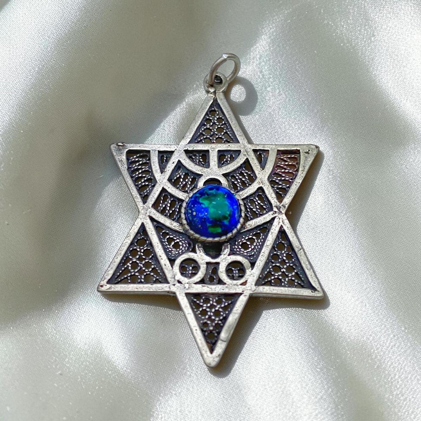 Sterling Silver Star of David Necklace with Garnet/Sodalite