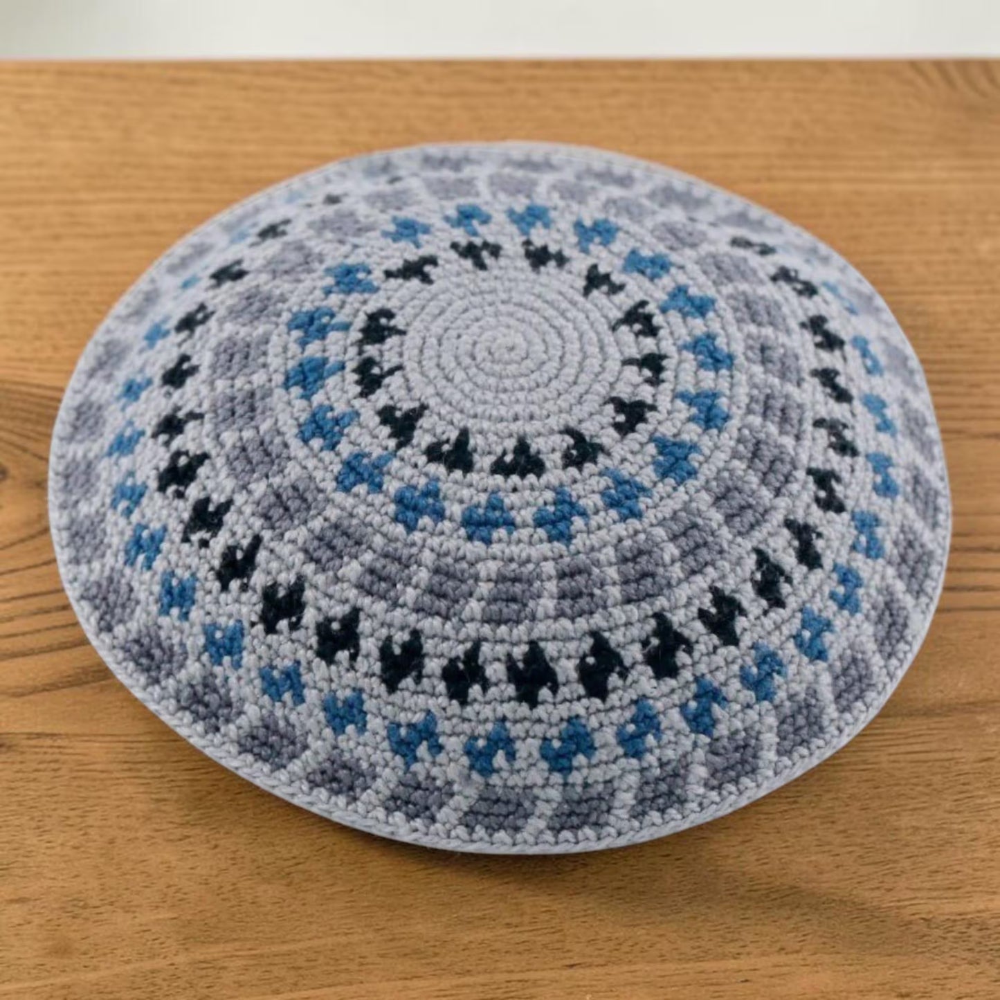 Gray Blue Knitted Cotton Kippah