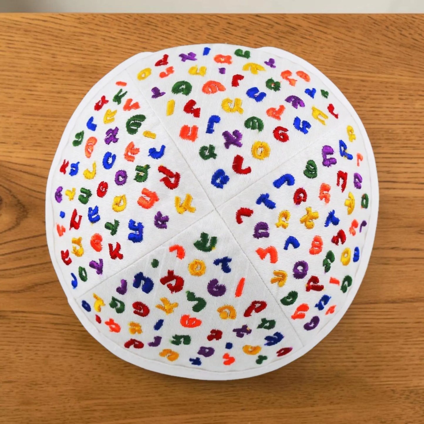 White Alphabet Embroidered Kippah