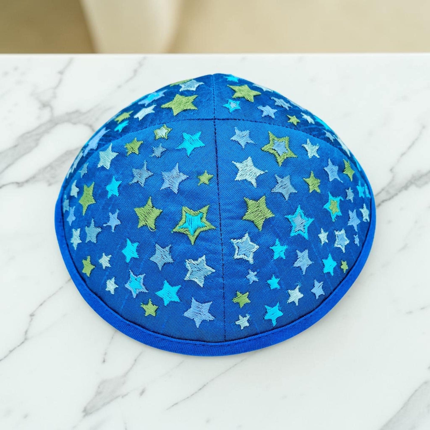 Blue Stars Embroidered Kids 13cm Kippah