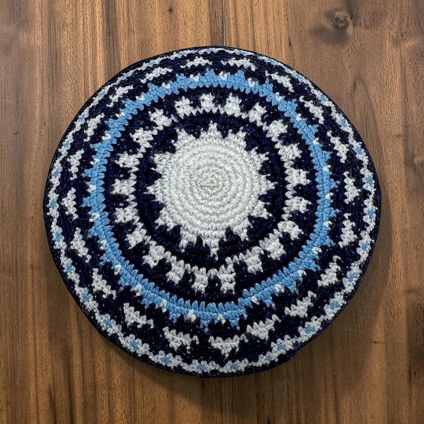 Handmade Blue & White 14cm Cotton Knitted Kippah