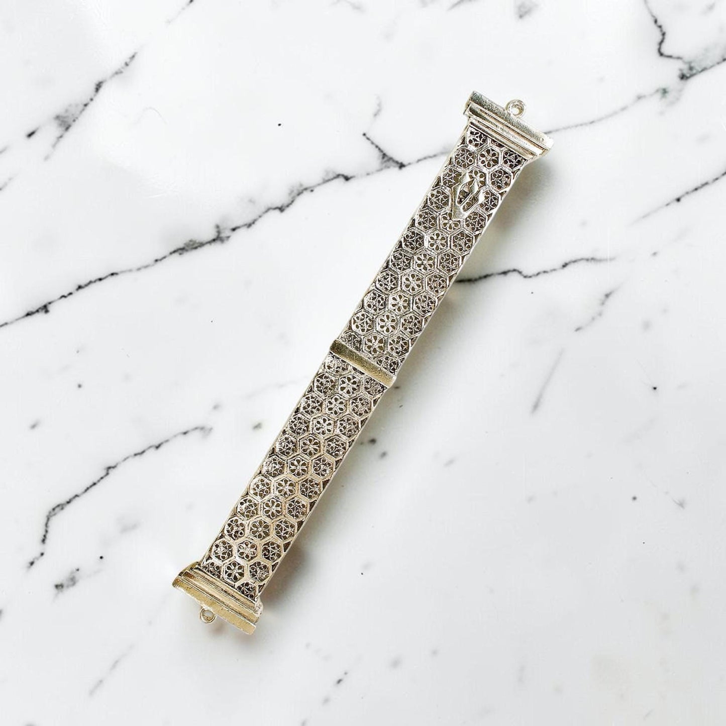 Sterling Silver Beehive Filigree Mezuzah Case