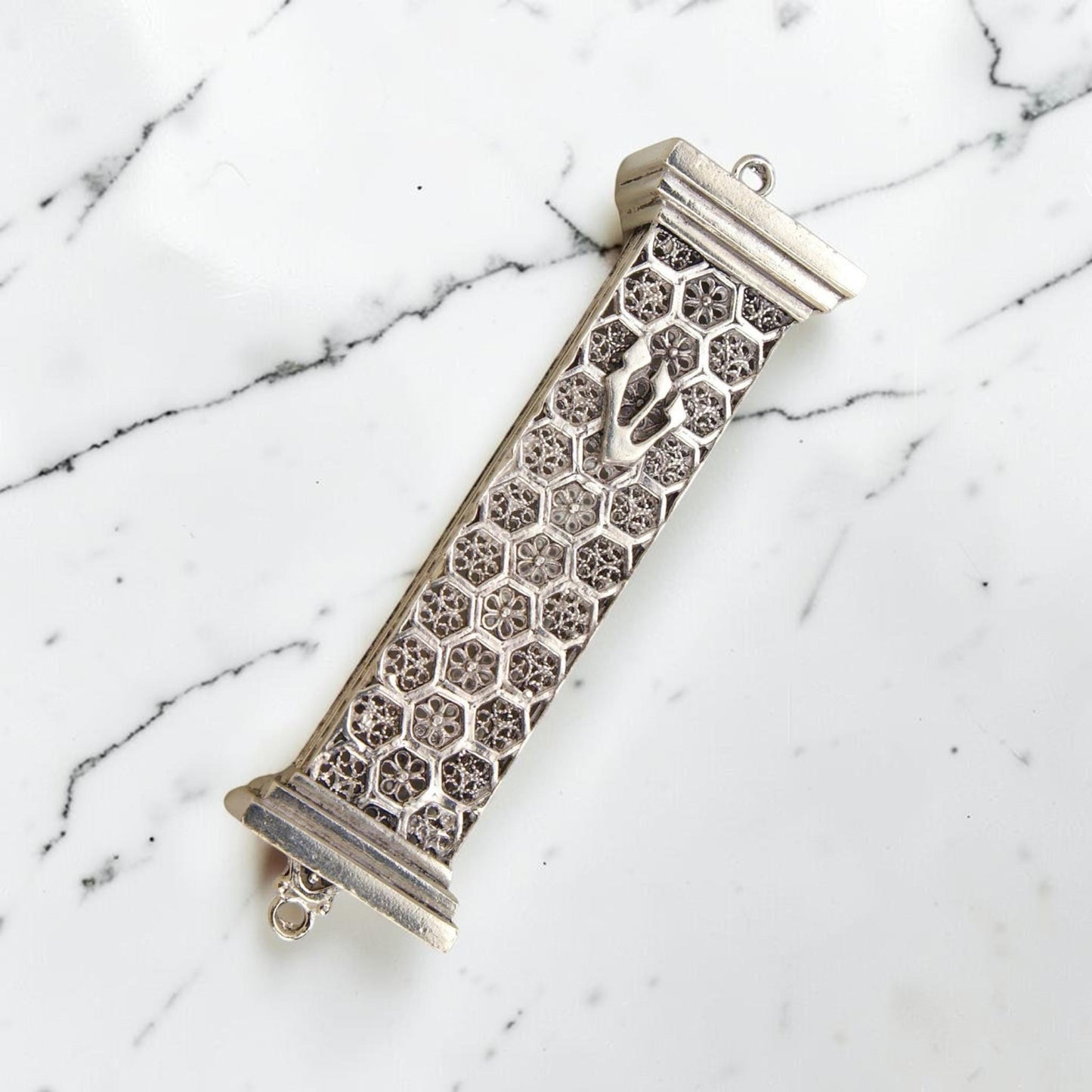 Sterling Silver Beehive Filigree Mezuzah Case
