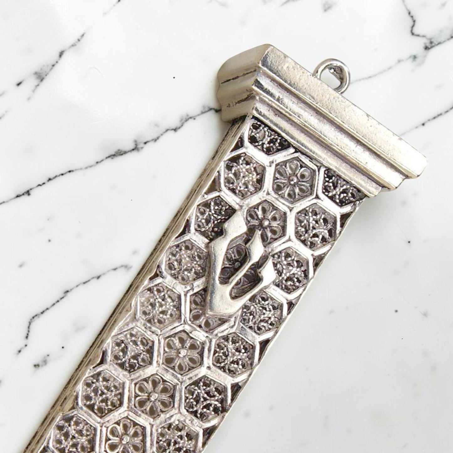 Sterling Silver Beehive Filigree Mezuzah Case