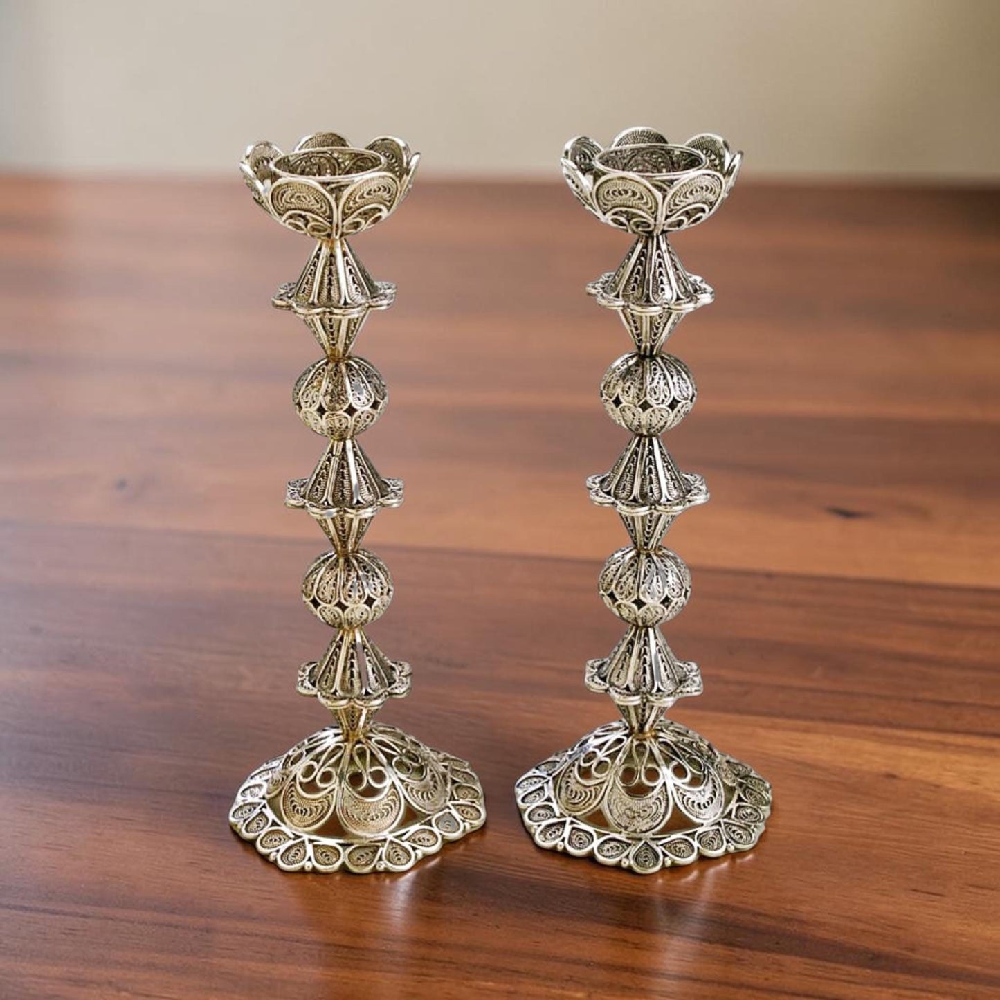 Sterling Silver Yemenite Filigree Shabbat Candle Holders
