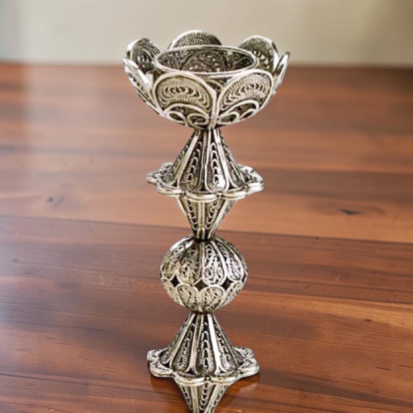Sterling Silver Yemenite Filigree Shabbat Candle Holders