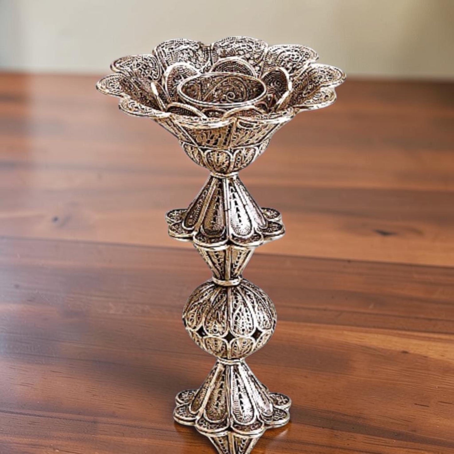 Sterling Silver Yemenite Filigree Shabbat Candle Holders